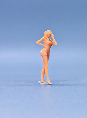 SuperGe1/64白模人偶头巾长发热裤女孩素模直接上色S825