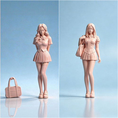 【嗯哼模型】现货1:64人偶1:43微缩白模 闺蜜JK女孩 W835 W836