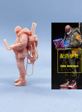【嗯哼模型】现货1:64人偶1:43微缩白模 赛博潮酷老头 朋克 W528