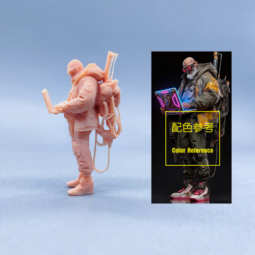 【嗯哼模型】现货1:64人偶1:43微缩白模 赛博潮酷老头 朋克 W528