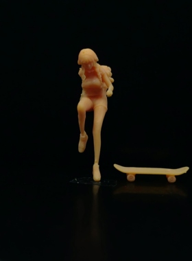 SuperGe1/64白模人偶靠坐姿滑板女孩.素模直接上色T425