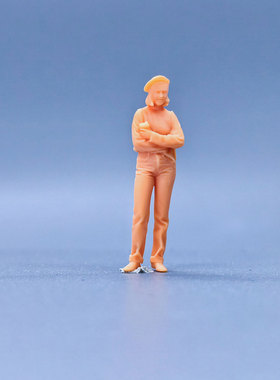 SuperGe1/64白模人偶抱胸咖啡贝雷帽女孩写实人物直接上色S709