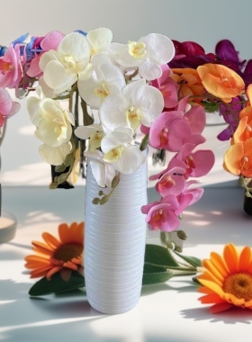 仿真花蝴蝶兰盆栽 婚礼堂配花婚庆家居装饰客厅8头桃皮绒蝴蝶兰