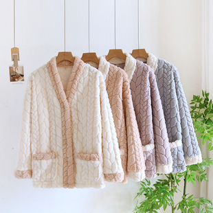 单件上衣睡衣女款秋冬季冬款珊瑚绒加绒加厚法兰绒家居服保暖冬天