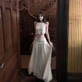 高级感绝美蕾丝上衣设计感高腰半身长裙两件套女 法式 卢浮幻境