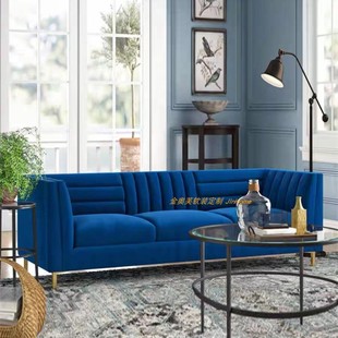北欧现代简约轻奢蓝色整装 店美容院双三人沙发 服装 布艺单人椅美式