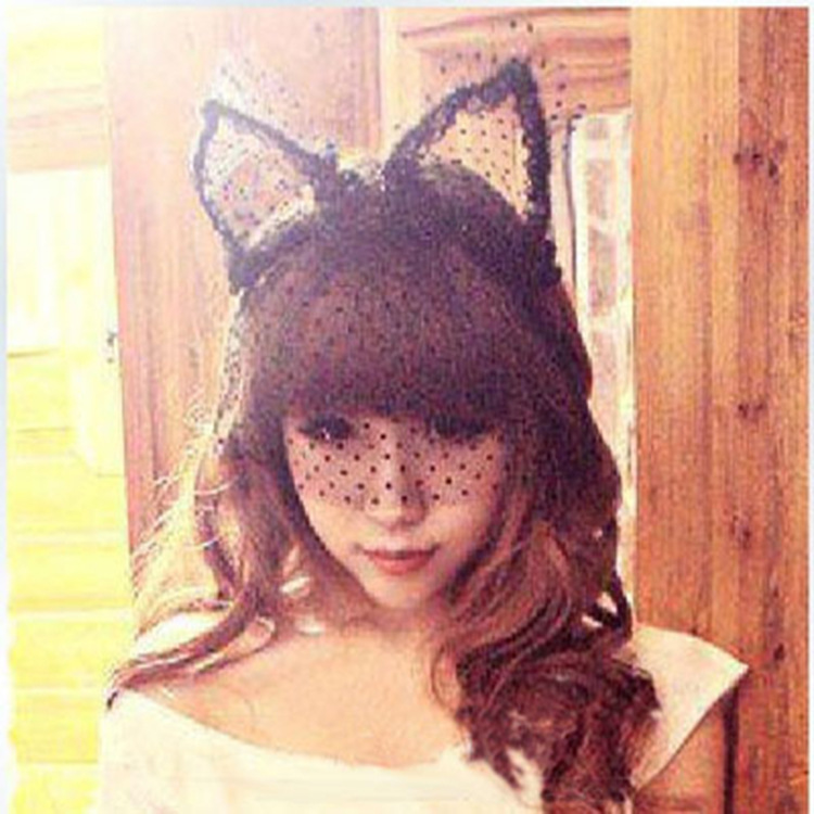 兔女郎 饰品面纱耳朵蕾丝发箍 女化妆舞会夜店表演发饰猫耳朵