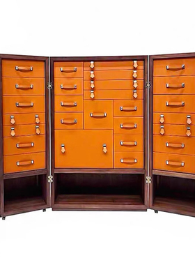 轻奢高端落地首饰柜艺术感别墅豪宅设计师款意式橙色马鞍皮珠宝柜