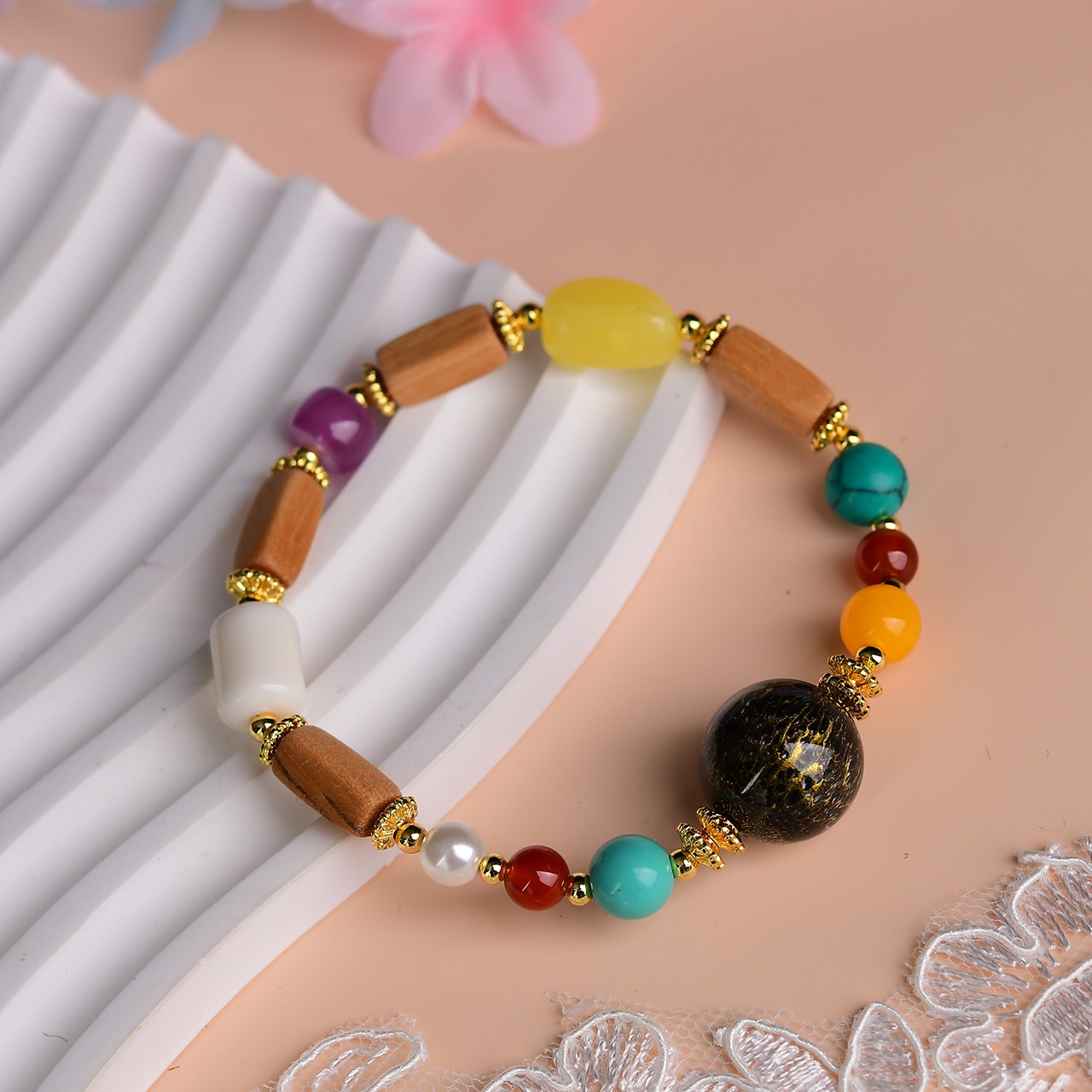 新款原创手链檀木四方随行15mm黑金大漆珠招财转运珠男女款文玩