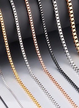 黑色欧美跨境方盒子项链锁骨链盒仔链不锈钢配链挂链首饰品FHZ001