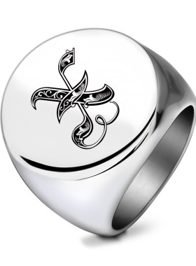 欧美戒指圆形钛钢复古26个英文字母黑色潮男V指环L生日礼物CG1721