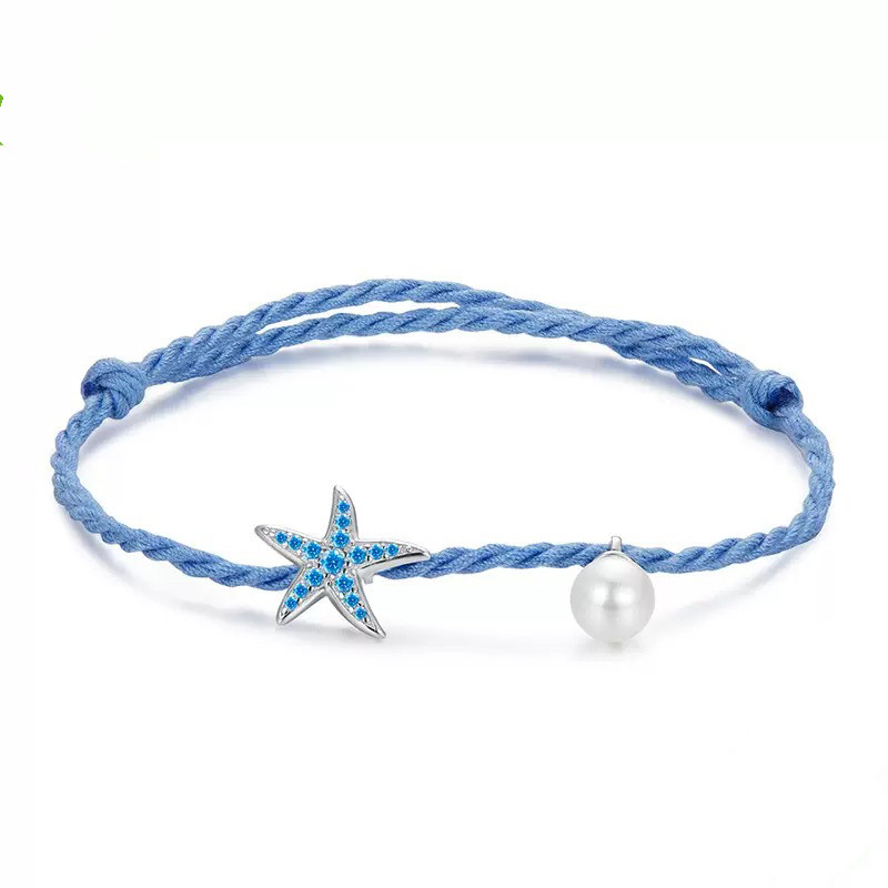 s925纯银海星珍珠手链女小众设计感高级轻奢蓝色海洋手绳礼物