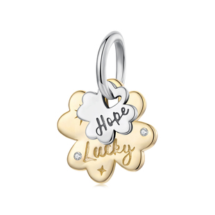 原创s925纯银幸运四叶草吊坠饰品配件精致刻字diy手链串珠金色
