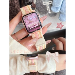 新款 表 拼色尼龙回环魔术贴适用于苹果手表iwatch978代654SE静静