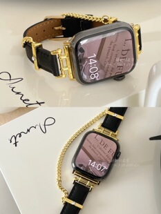 表带 订制复古细链真皮适用于苹果手表带applewatch978代654静静