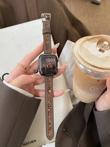 真皮静静的表带环保木细版棕色系