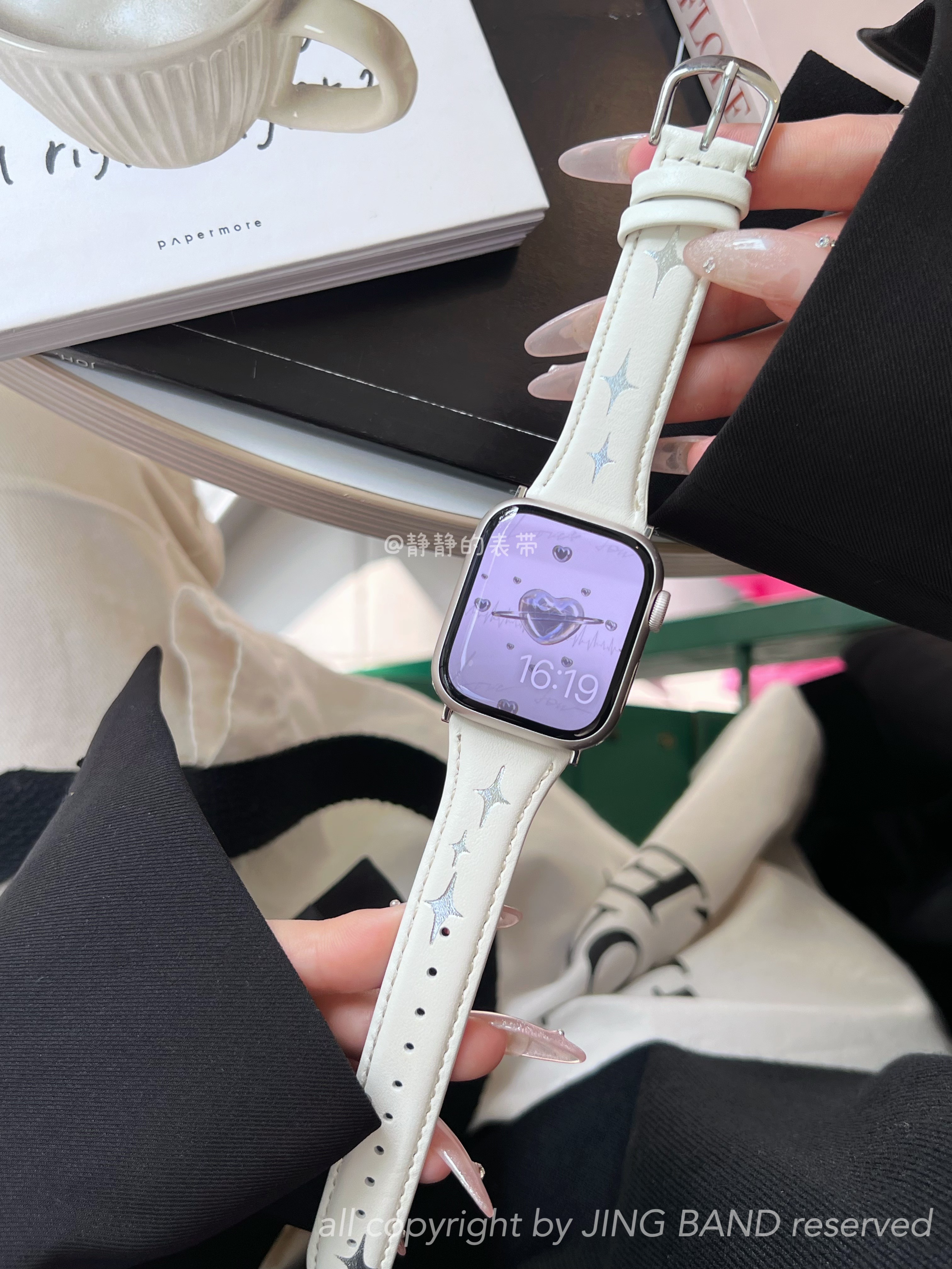 真皮烫银星光细小蛮腰适用于苹果applewatchs978代654SE静静的表