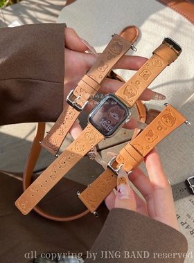 小狗主题压纹真皮油蜡适用于s10苹果applewatch978代SE静静的表带