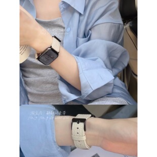 柔软真皮星光荔纹休闲男女适用于苹果s10代applewatch9静静 表带