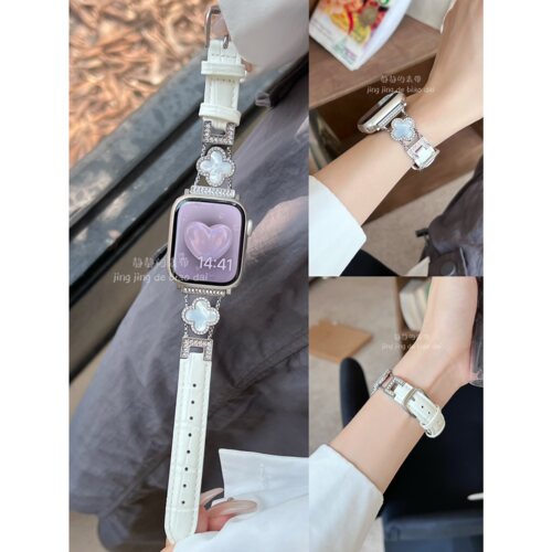 真皮鳄鱼纹四叶草金属静静的表带