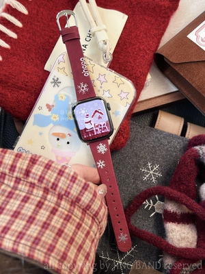 烫银雪花油蜡质感真皮适用于applewatch苹果手表SE表带iwatch静静