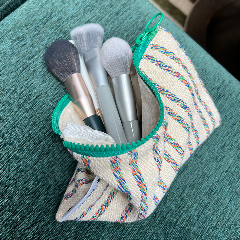 美摘彩色编织条纹旅行证件化妆刷收纳袋帆布手拿便携随身长方包女,收纳整理,化妆包,淘宝优惠券,粉丝福利购,淘宝优惠卷