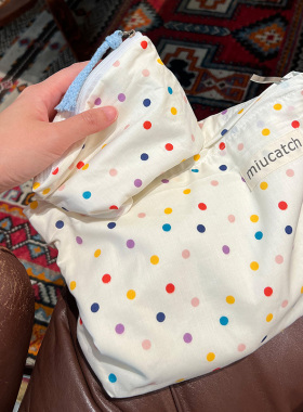 彩色波点化妆包棉布学院风可爱小巧大号多功能护肤品便携收纳袋女