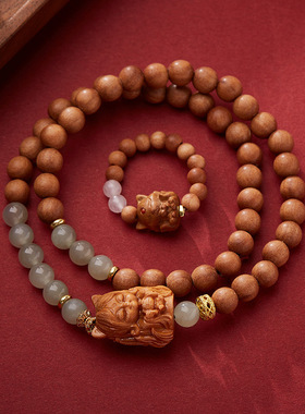 狐狸小红娘同款奶香檀木凤九狐妖手串九尾狐和田玉双圈手串合集