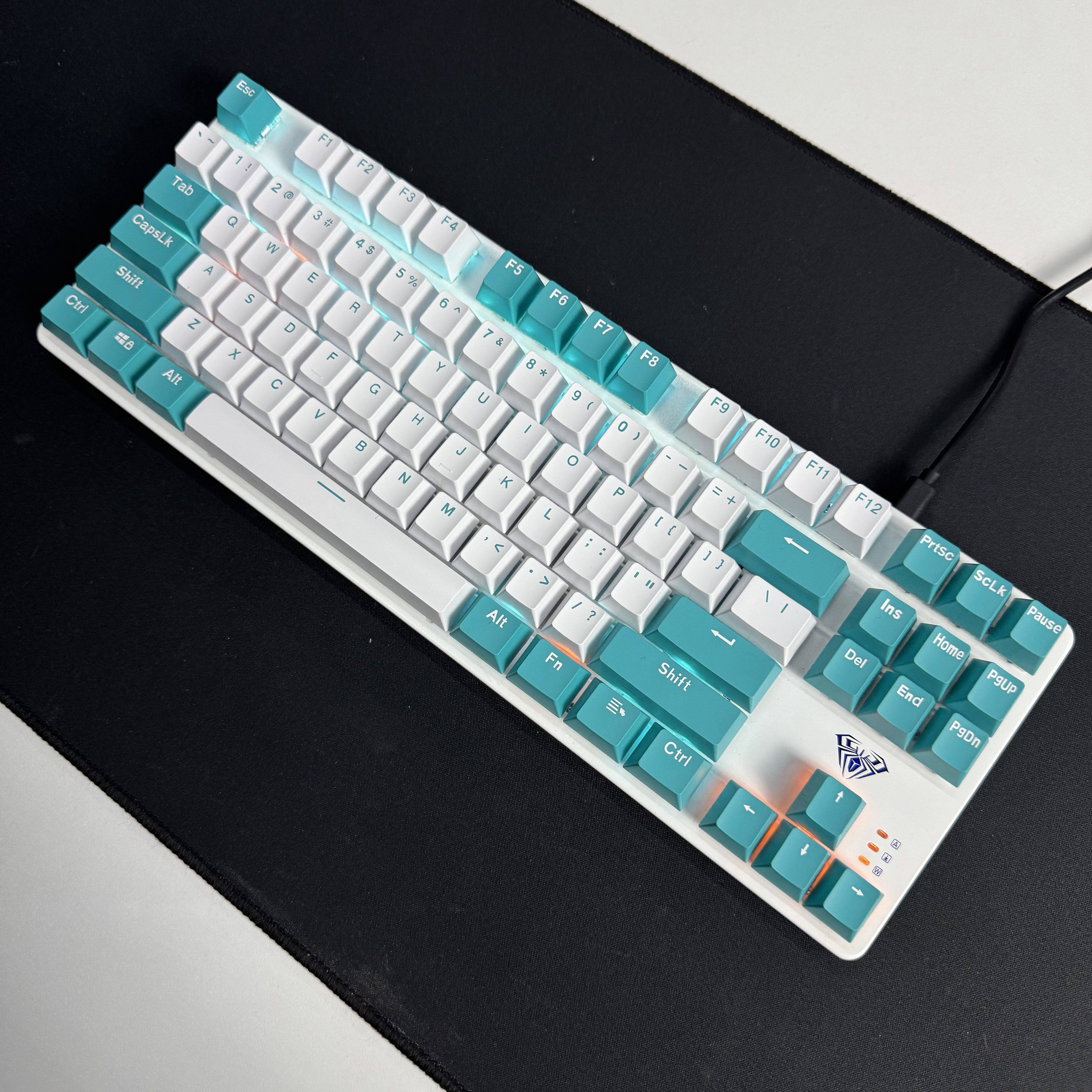 狼蛛F3587二手机械键盘双拼色冰蓝光87键全键无冲包邮保修一年