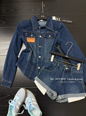 十三行爆款复古垫肩掐腰美式牛仔短裤外套两件套2026新款A10080