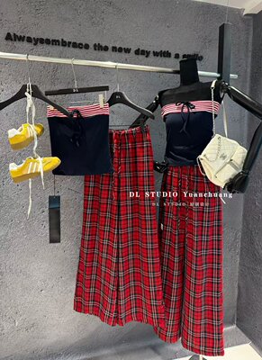 十三行爆款2026夏季新款韩版蝴蝶结拼接抹胸+阔腿裤两件套A10387