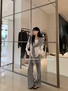 百搭条纹披肩 韩版 长袖 T恤防晒 三件套A10196 2026春季 微喇裤 新款