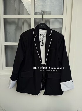 2026春季新款韩版时尚气质翻袖撞色边西装外套超级韩范儿A10000