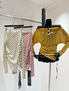 2026春季波点植绒网纱不规则长袖防晒t恤女漂亮掐腰上衣薄A10122