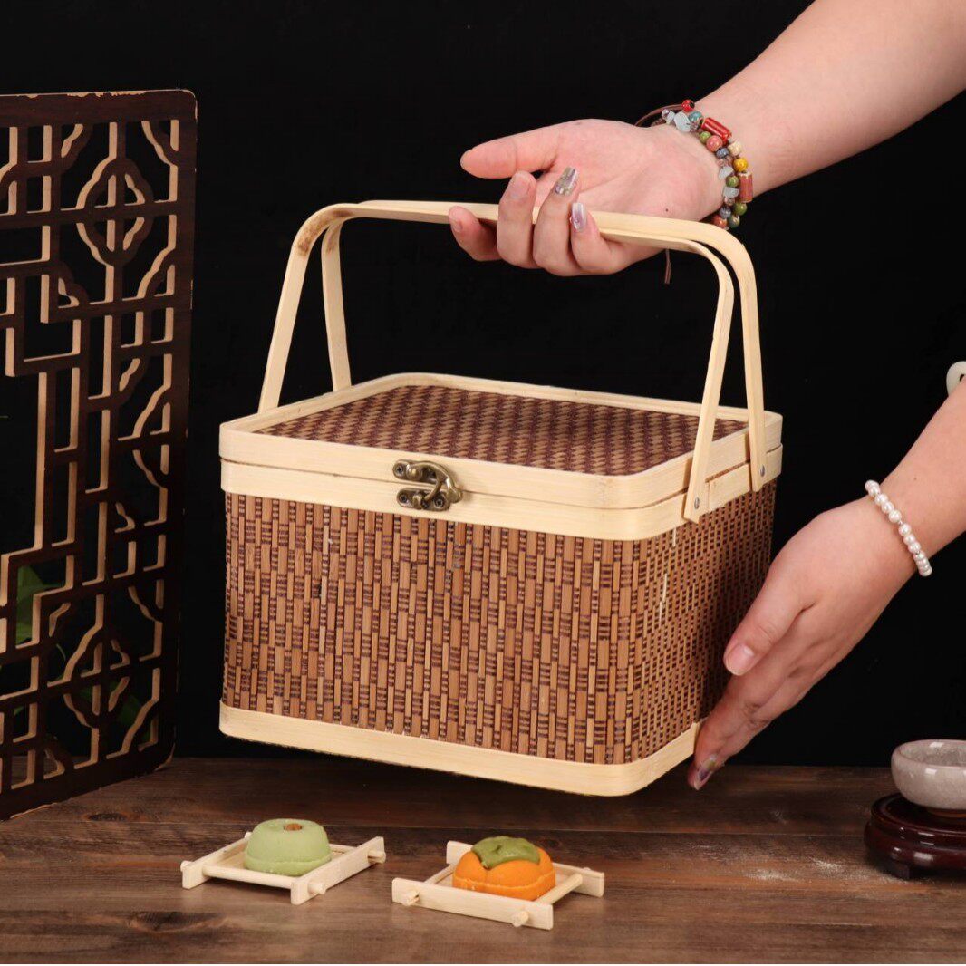 2025竹编新款中秋风月饼盒送礼竹篮8粒装礼盒包装盒高档礼品空盒