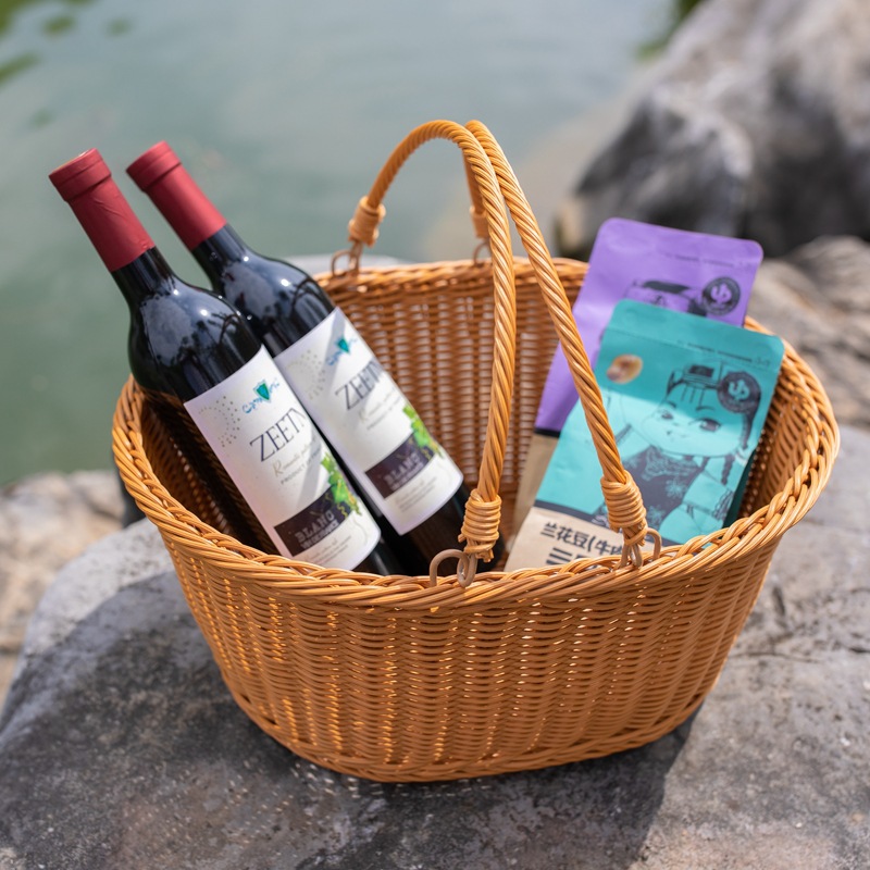 仿藤编织购物手提篮户外野餐收纳