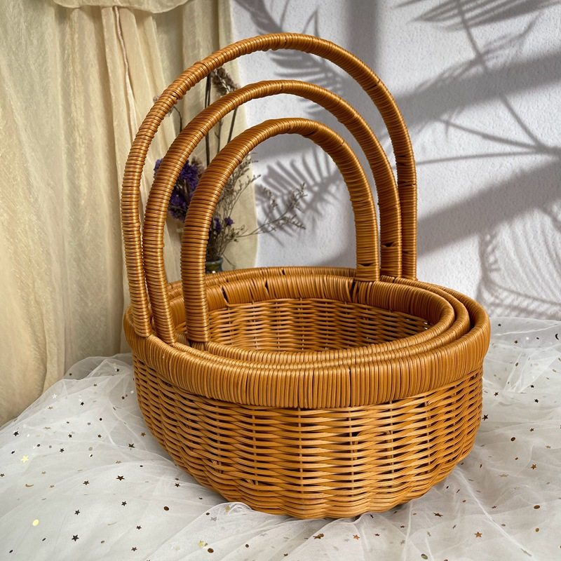 仿藤编织买菜手提篮椭圆形中小号家用水果鸡蛋筐外出购物收纳礼品,收纳整理,购物篮,淘宝优惠券,粉丝福利购,淘宝优惠卷