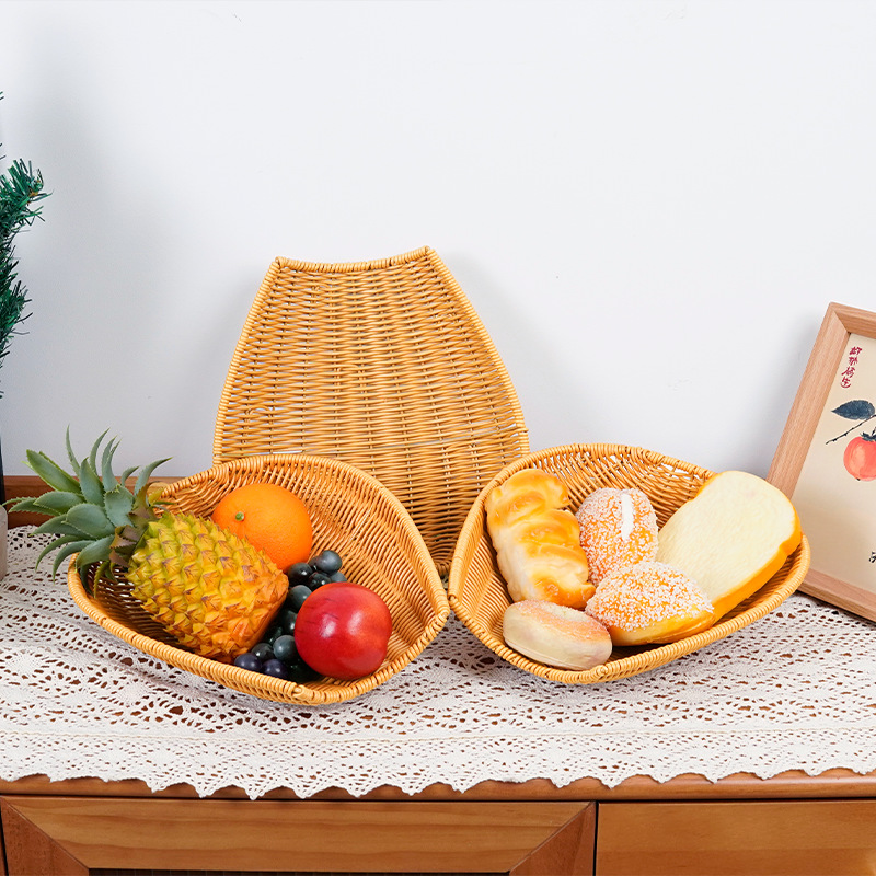 手工编织仿藤簸箕筐淘米洗菜沥水晾晒水果零食收纳篮子饭店家用果