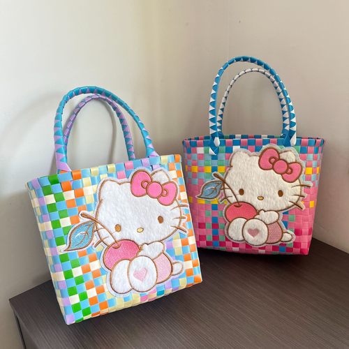 多巴胺彩色塑料编织菜篮子包可爱