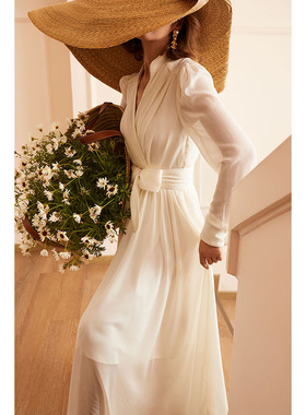 法式优雅浪漫轻奢定制高级感奶油色仙女裙 70688