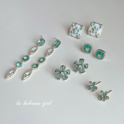 LaHabanagirl 清新绿滴油进口人造水晶高级感小清新碧绿亮色耳钉