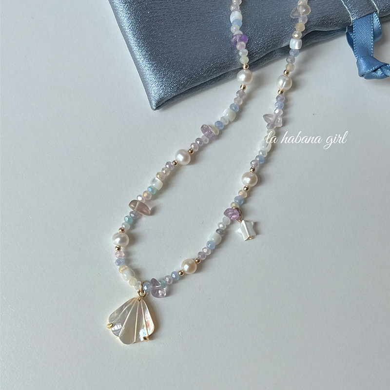 lahabanagirl海的女儿天然贝母小贝壳海洋元素清新夏日配饰锁骨链