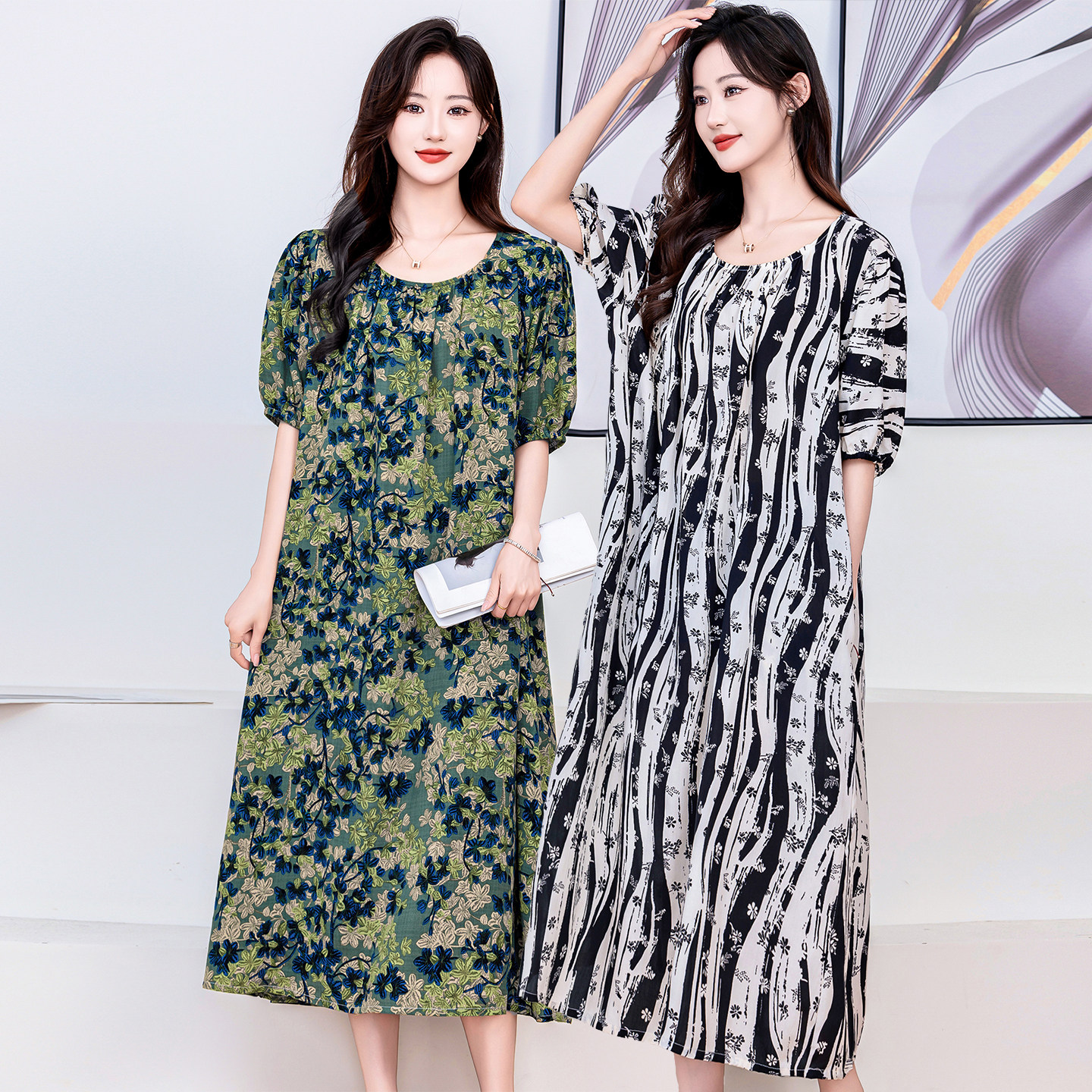 棉绸睡裙女款2025夏居家长裙绵绸妈妈睡衣中老年人造棉连衣裙长款