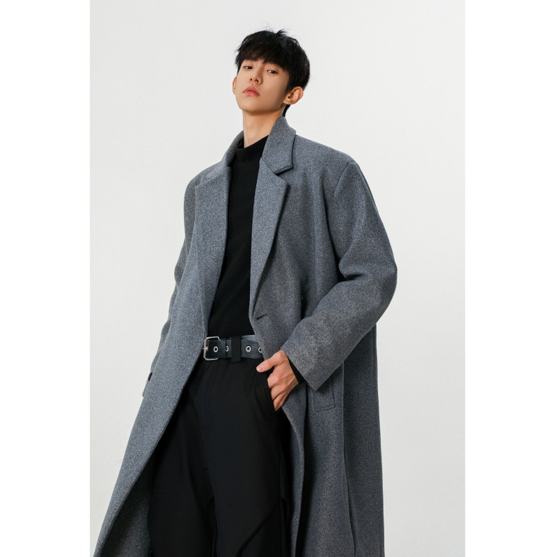 新品现货直播品质韩系潮流冬季毛呢大衣男中长款加棉风衣情侣外套