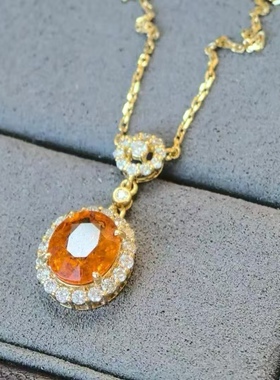 18K金钻石镶嵌 璀璨耀眼的高品质芬达石项链 主石2.90ct 颜色鲜艳