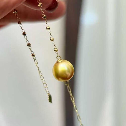 天然海水9-10mm南洋金珠手链 浓金色透亮皮光 总长16+3cm