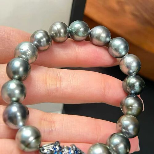 天然海水9-11mm极光大溪地莫兰迪手链 日常百搭 近圆微瑕 925银扣