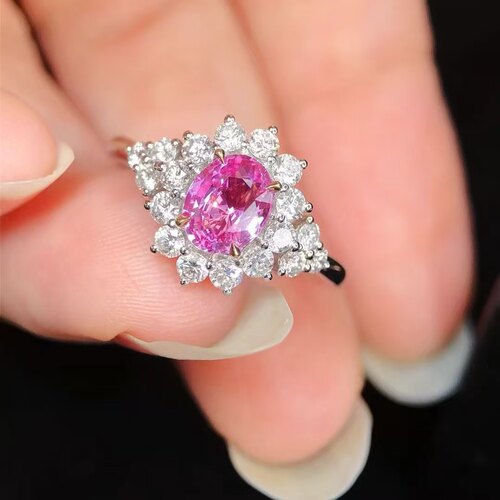 18K金钻石镶嵌 无烧帕帕拉恰戒指 主石1.08克拉 满火彩国际证书