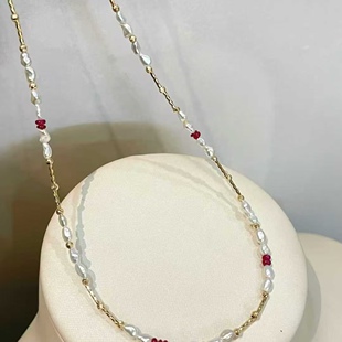18K金素面红宝石/澳白keshi项链 精致闪亮百搭通勤款