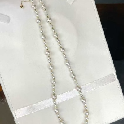 天然海水唯美的akoya满天星珍珠项链 18K小金球 正圆强光青粉光泽